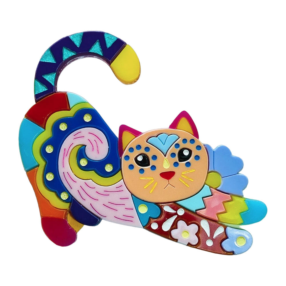 Mexican Folk Art Collection - Alebrije Cat Acrylic Brooch by Makokot Design
