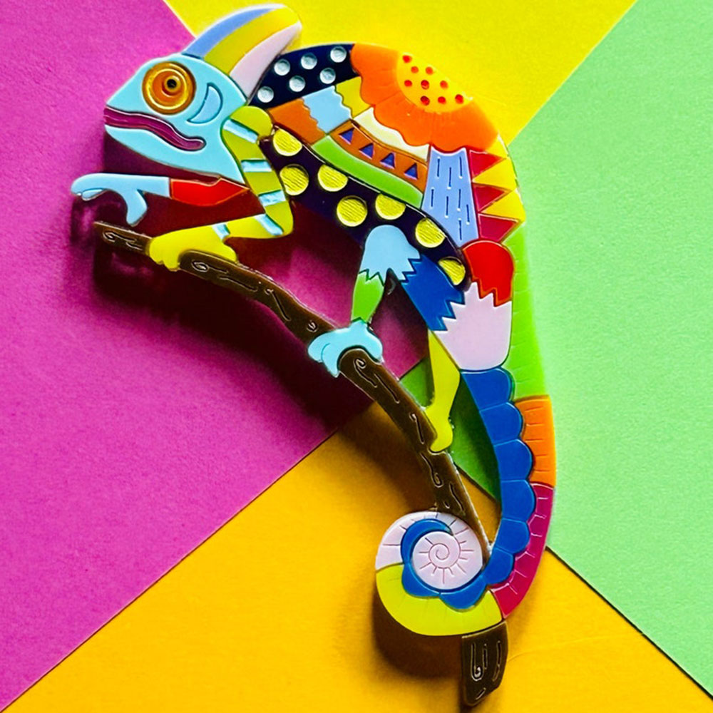 Mexican Folk Art Collection - Alebrije Chameleon Acrylic Brooch by Makokot Design