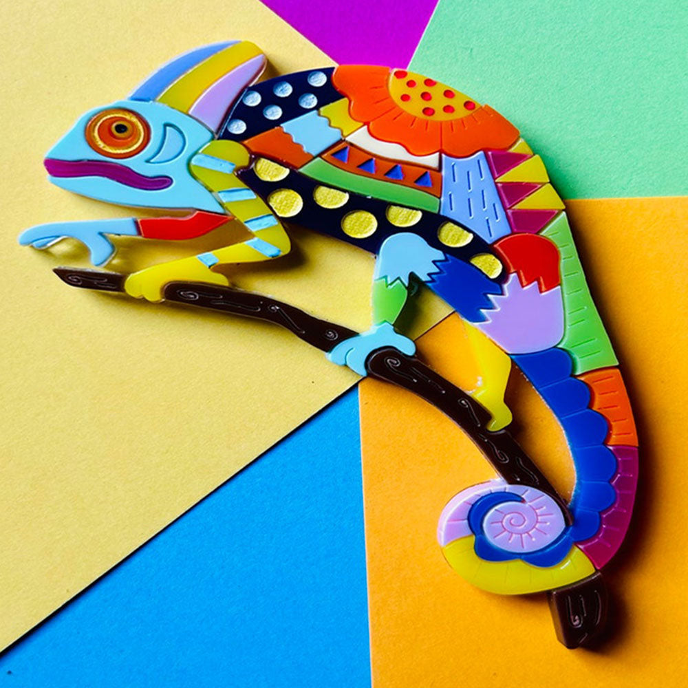  IBILIU Badge Holder Chameleon,Colorful Painted Style