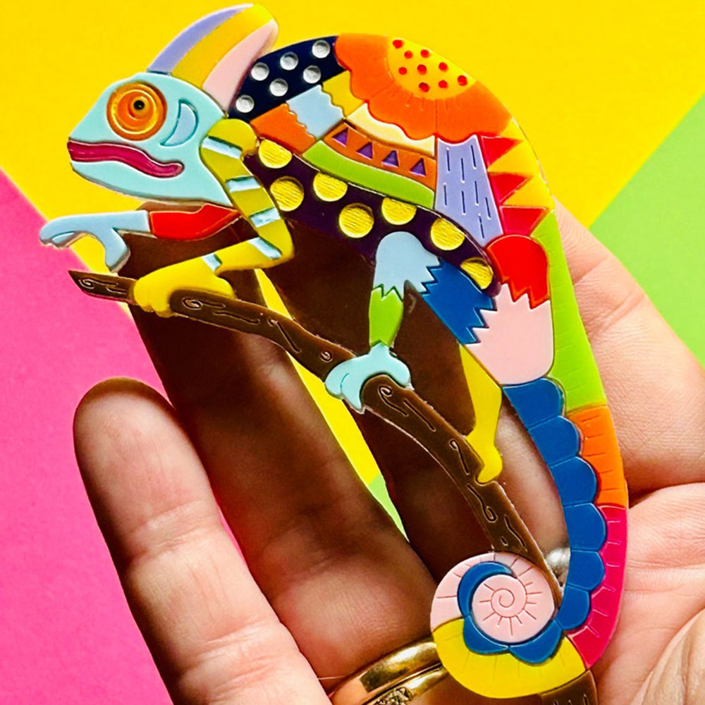 Mexican Folk Art Collection - Alebrije Chameleon Acrylic Brooch by Makokot Design