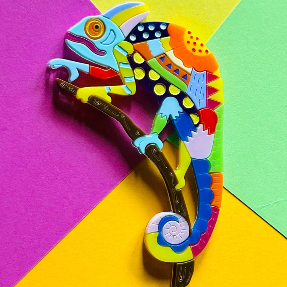 Mexican Folk Art Collection - Alebrije Chameleon Acrylic Brooch by Makokot Design