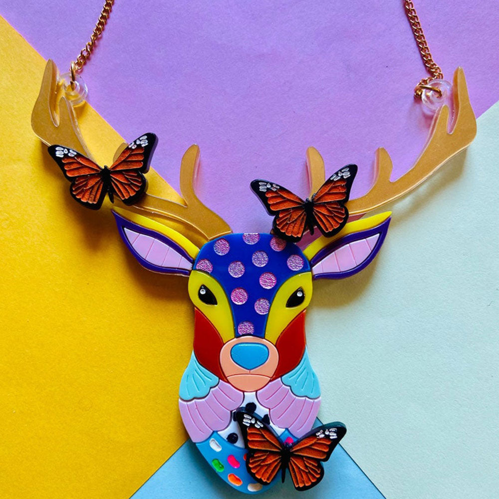 Mexican Folk Art Collection - Alebrije Deer Acrylic Necklace by Makokot Design