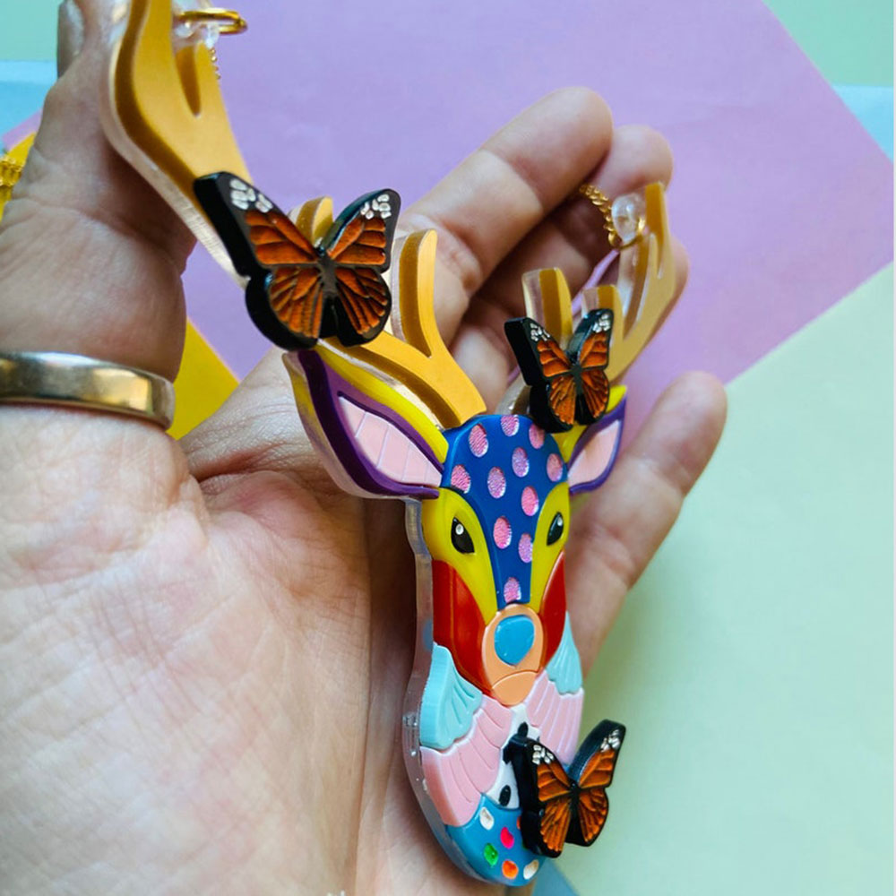 Mexican Folk Art Collection - Alebrije Deer Acrylic Necklace by Makokot Design