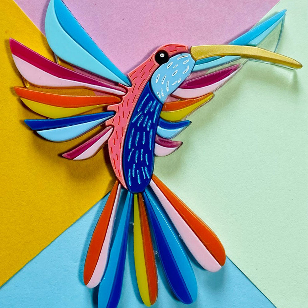Mexican Folk Art Collection - Alebrije Hummingbird Acrylic Brooch by Makokot Design