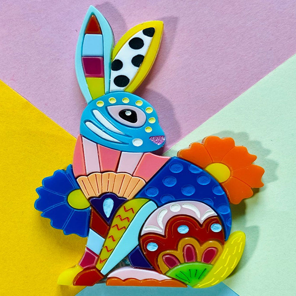 Mexican Folk Art Collection - Alebrije Rabbit Acrylic Brooch by Makokot Design