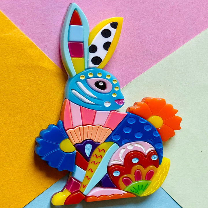 Mexican Folk Art Collection - Alebrije Rabbit Acrylic Brooch by Makokot Design