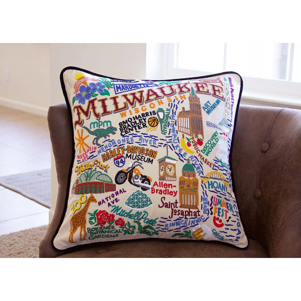 Milwaukee Hand-Embroidered Pillow