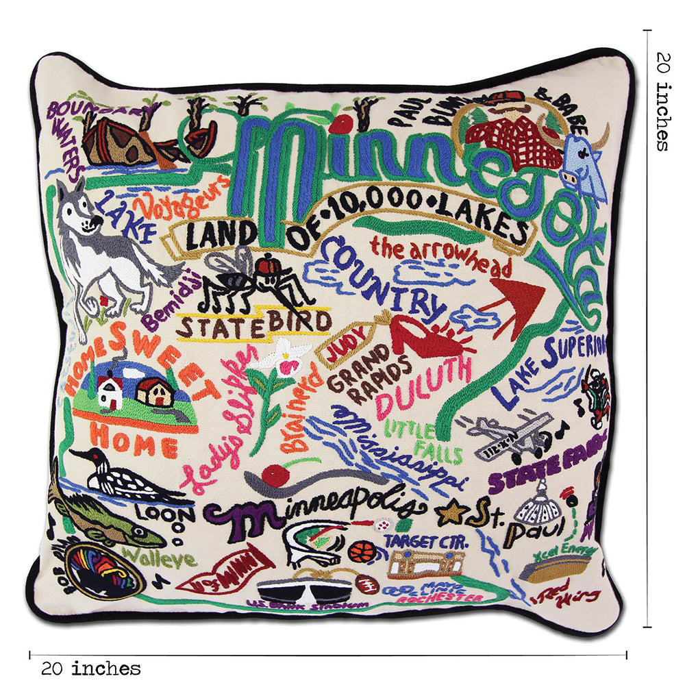 Minnesota Hand-Embroidered Pillow