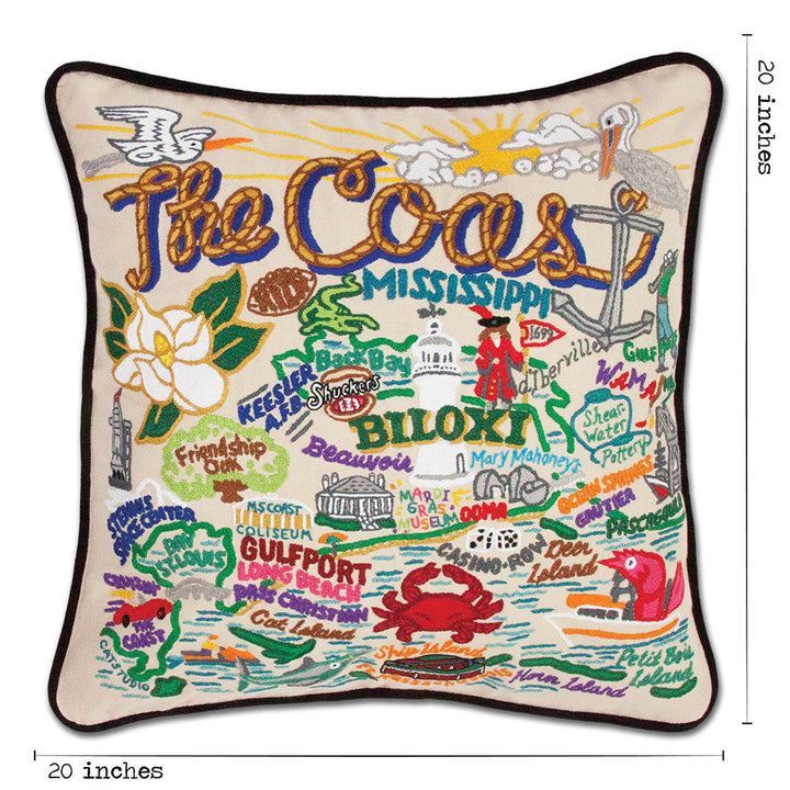 Mississippi Coast Hand-Embroidered Pillow