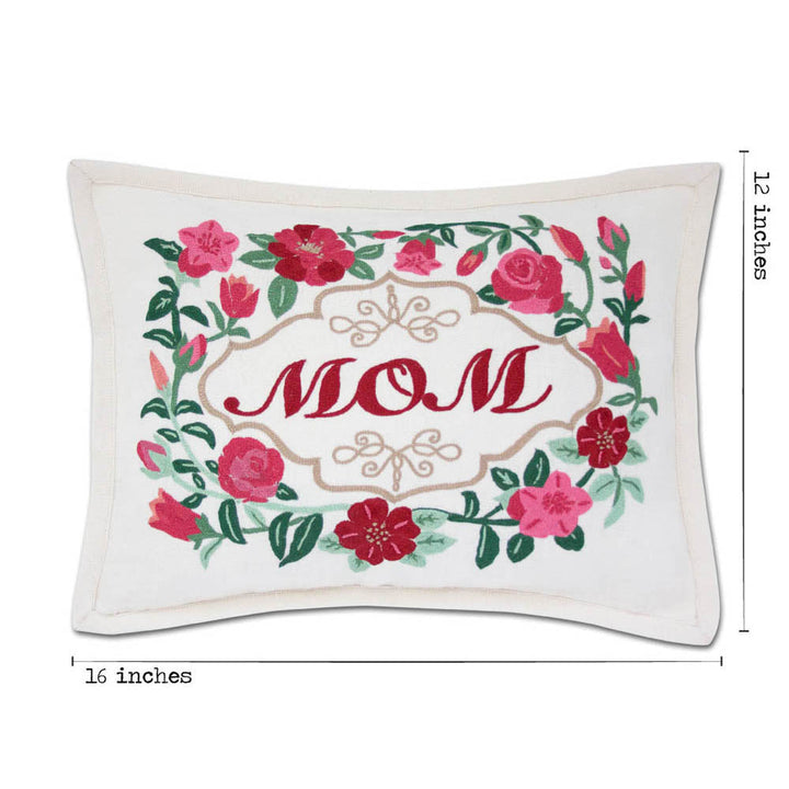 Mom Love Letters Hand-Embroidered Pillow - Available in Rose and Natural by CatStudio