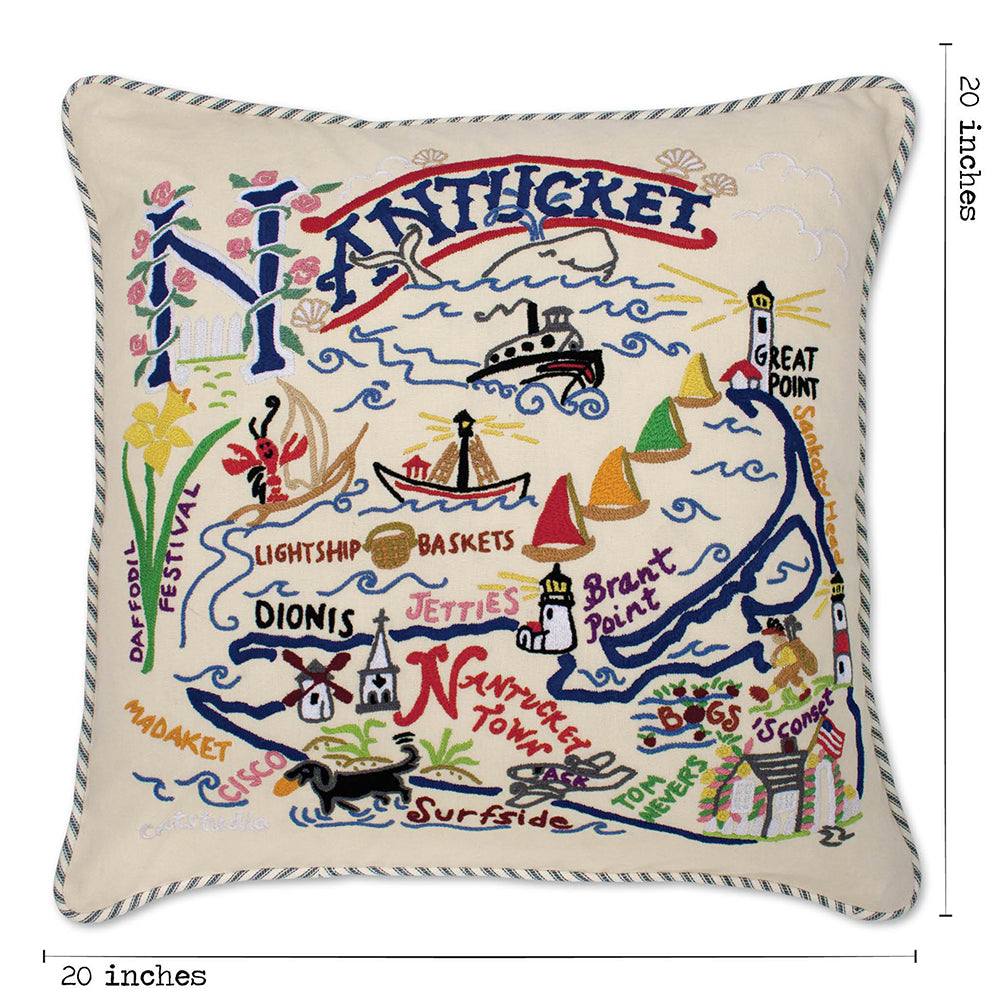 Nantucket Hand-Embroidered Pillow