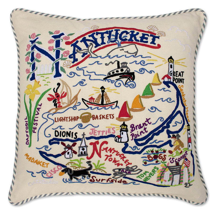 Nantucket Hand-Embroidered Pillow