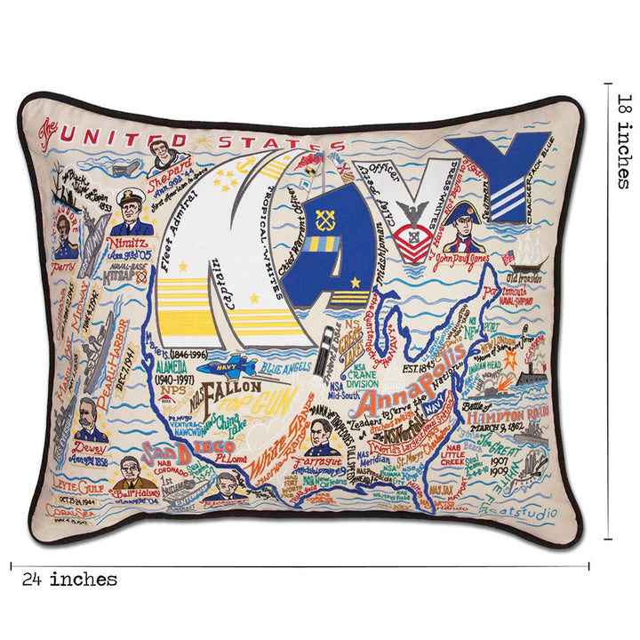 Navy Large Hand-Embroidered Pillow