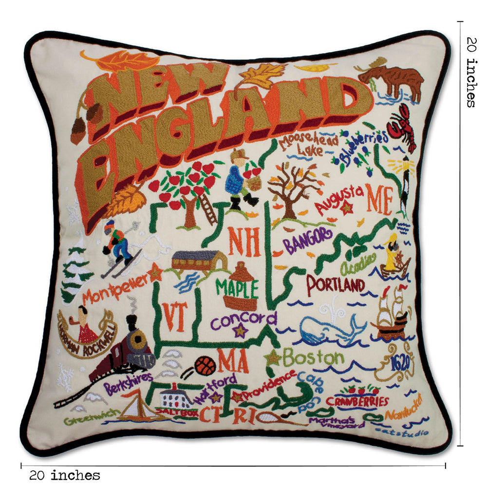 New England Hand-Embroidered Pillow