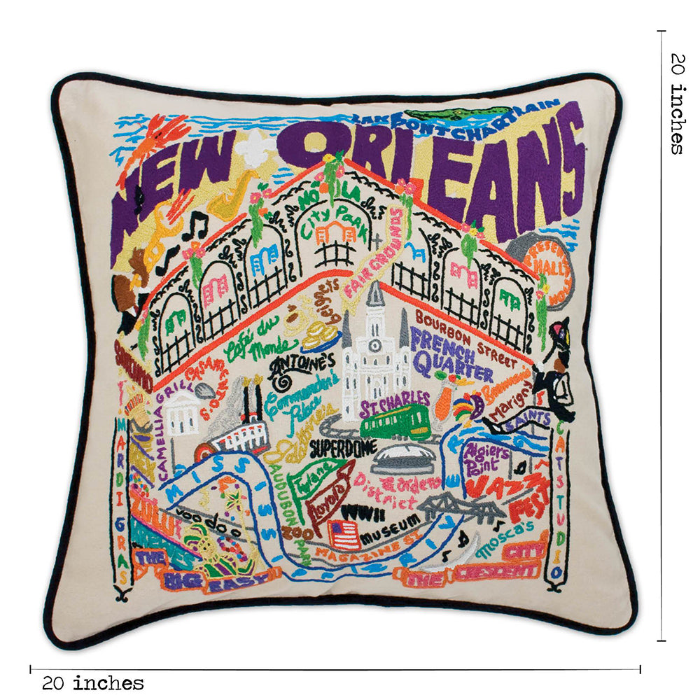 New Orleans Hand-Embroidered Pillow