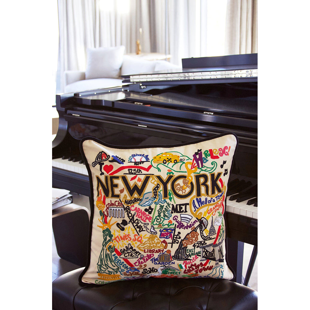New York City Hand-Embroidered Pillow