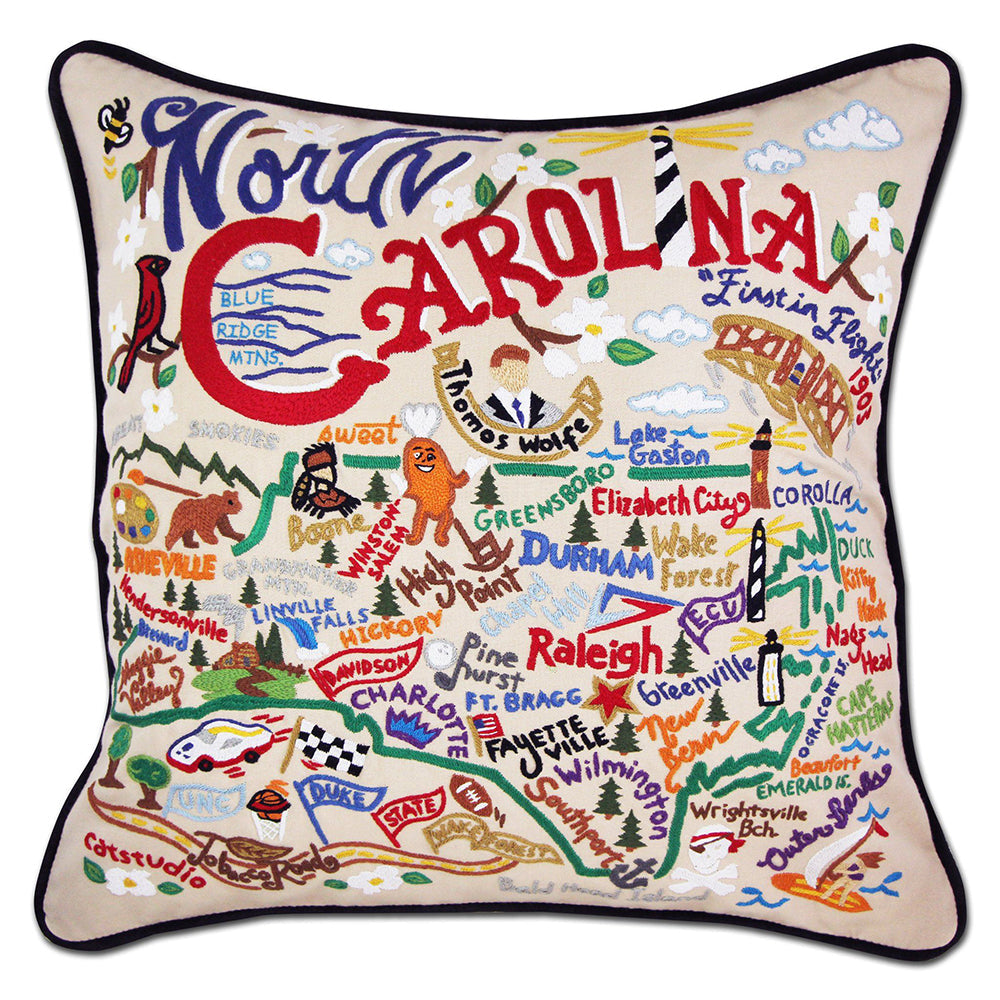 North Carolina Hand-Embroidered Pillow