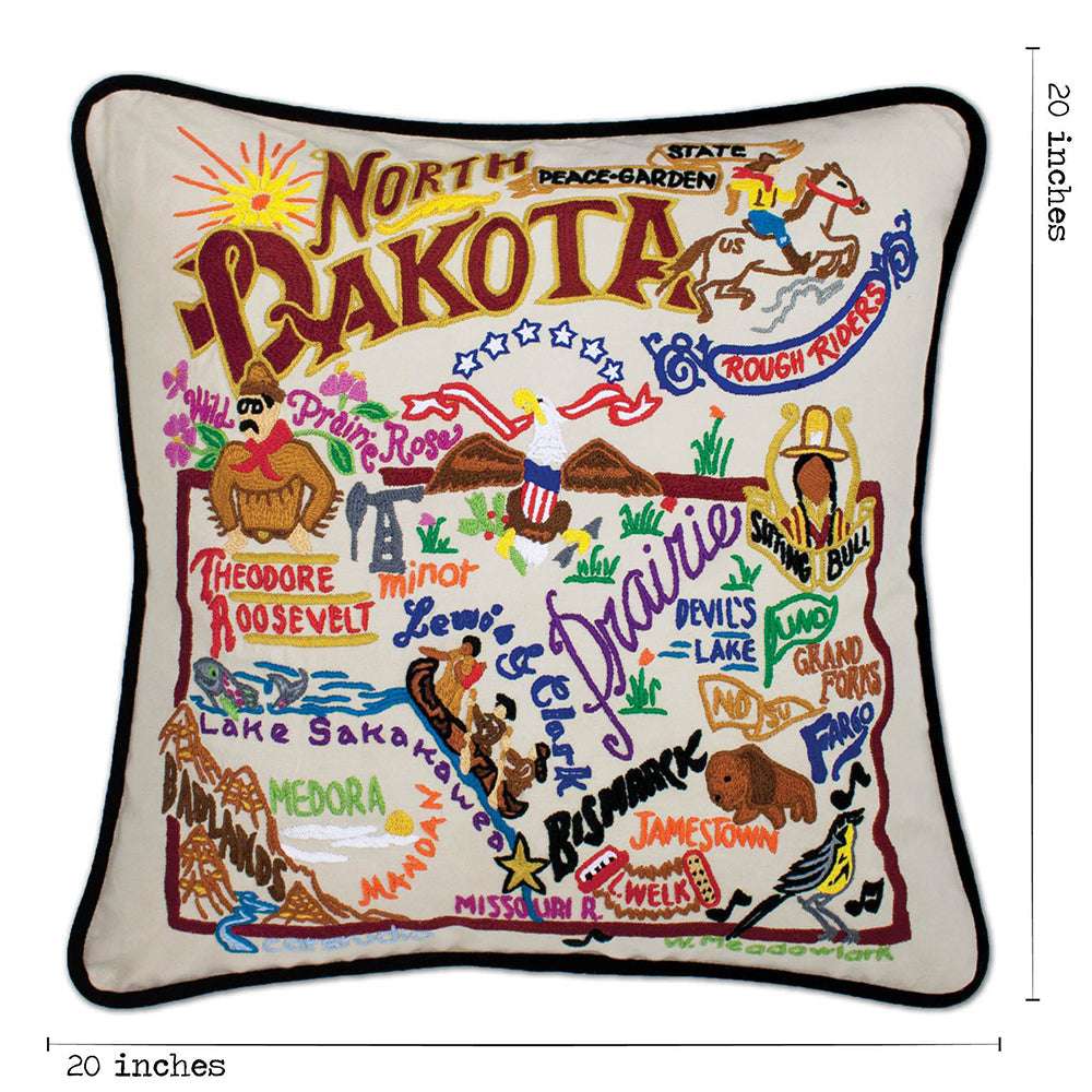 North Dakokta Hand-Embroidered Pillow