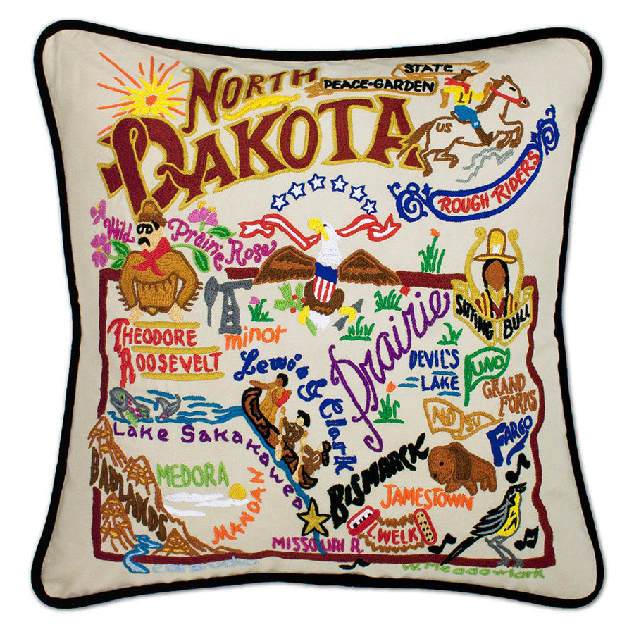 North Dakokta Hand-Embroidered Pillow