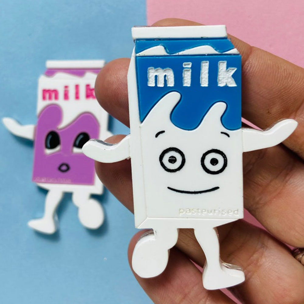 Nostalgic Moment: Coffee & TV Milk Carton Acrylic Brooch by Makokot Design