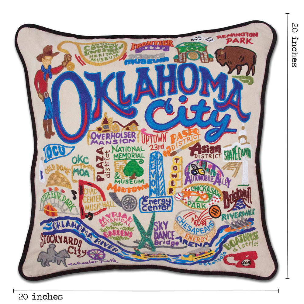 Oklahoma City Hand-Embroidered Pillow