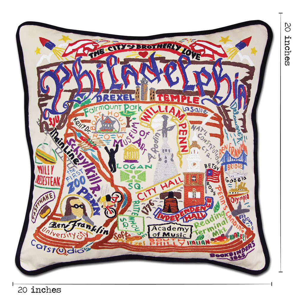 Philadelphia Hand-Embroidered Pillow