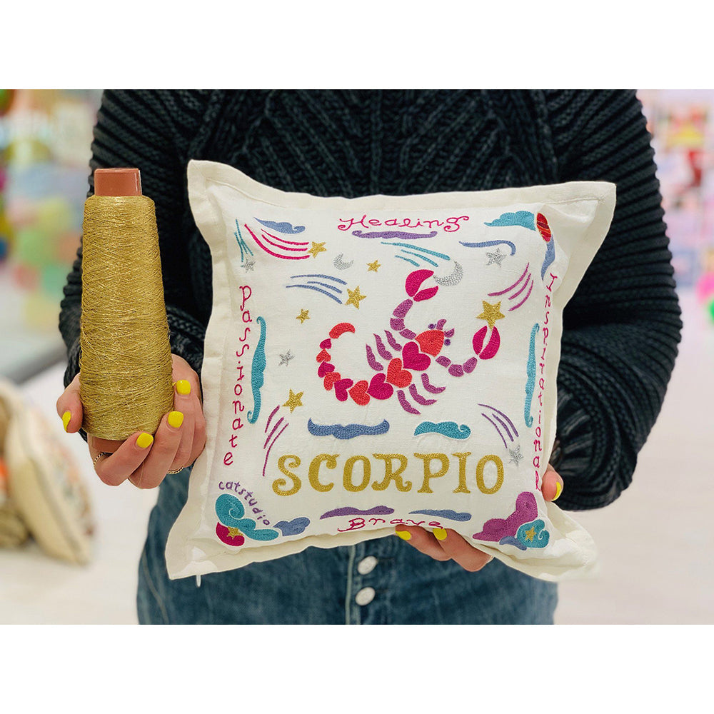 Pisces Astrology Hand-Embroidered Pillow by Cat Studio