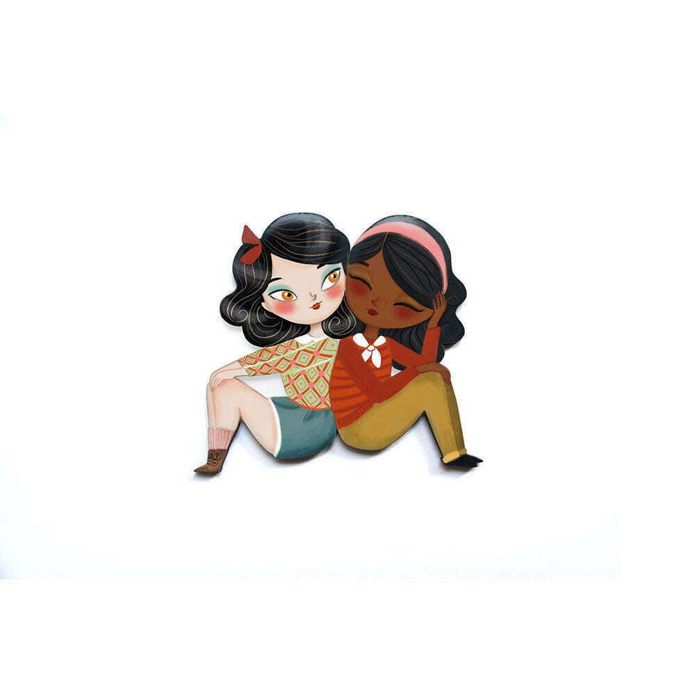 Puzzle with brunette girl brooch
