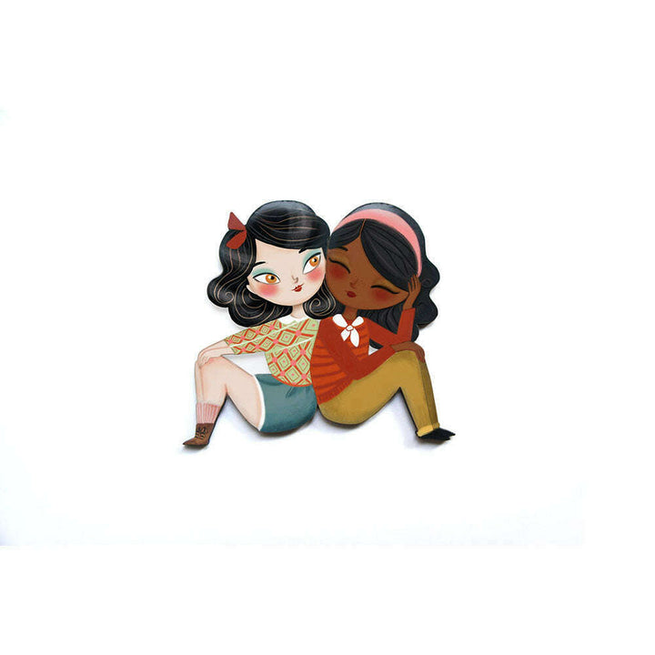 Puzzle with brunette girl brooch