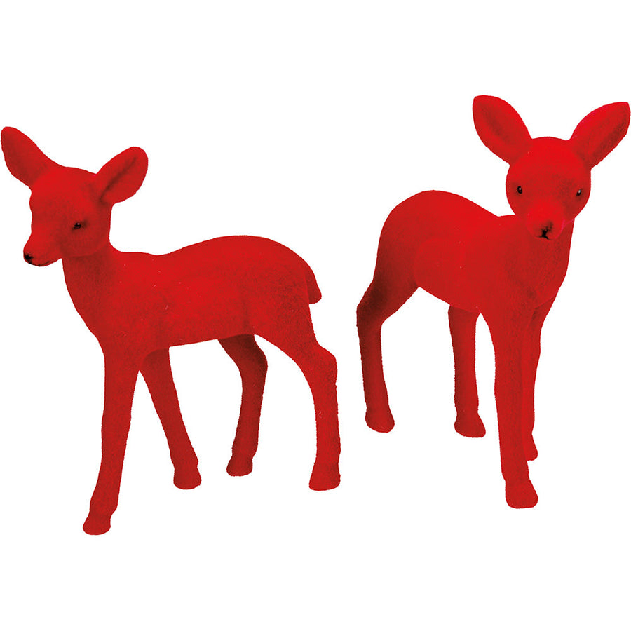 Red Flocked Deer Sitter Set By Primitives by Kathy