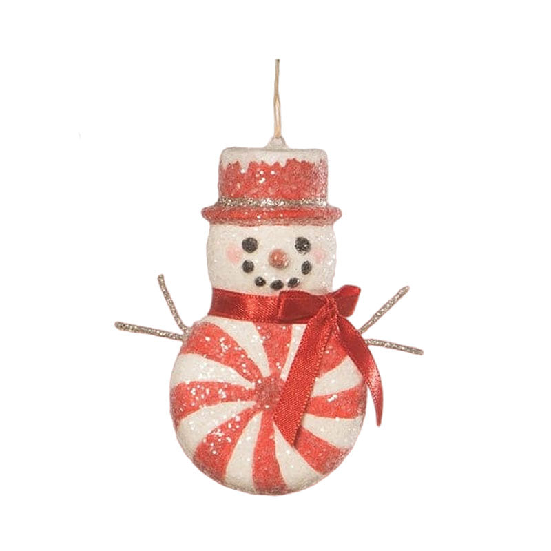 Red Peppermint Snowman Ornament by Bethany Lowe