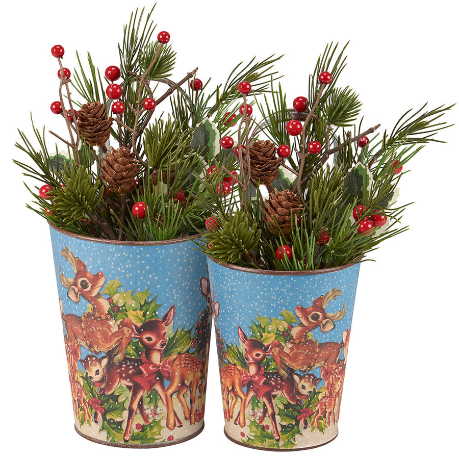 Retro Christmas Deer Wall Bucket Set By Primitives by Kathy