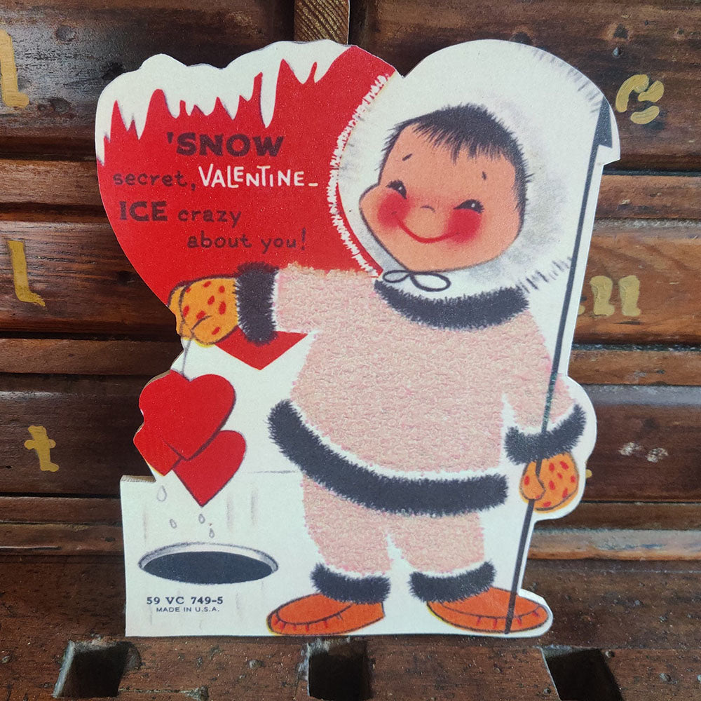Retro Eskimo ICE Crazy About You Valentines Day Card Wood Cutout by Sawmill Shop