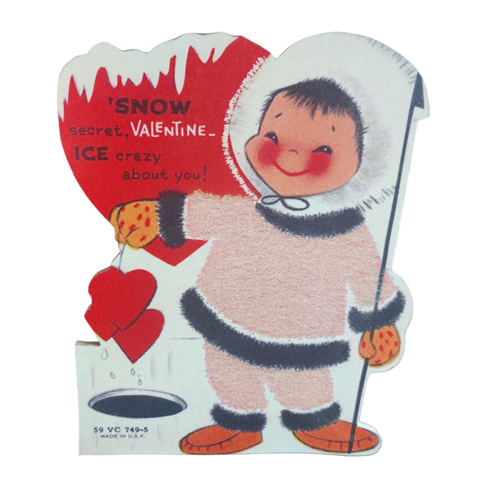 Retro Eskimo ICE Crazy About You Valentines Day Card Wood Cutout by Sawmill Shop