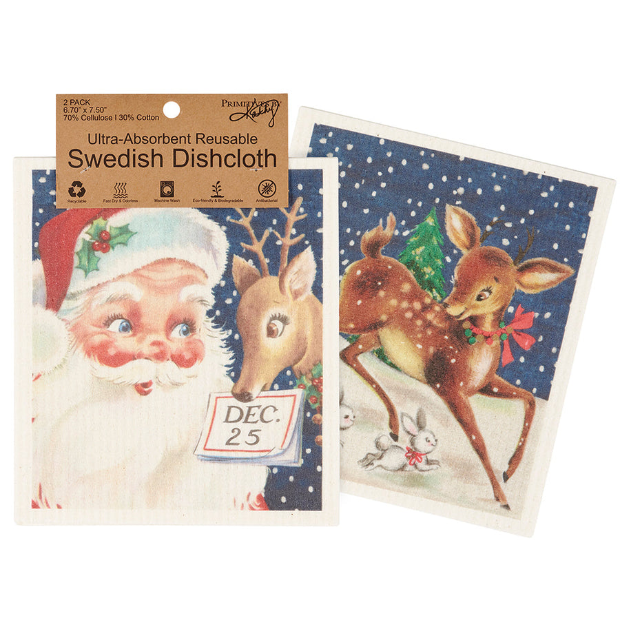 Retro Santa Claus Swedish Dishcloth Set By Primitives by Kathy