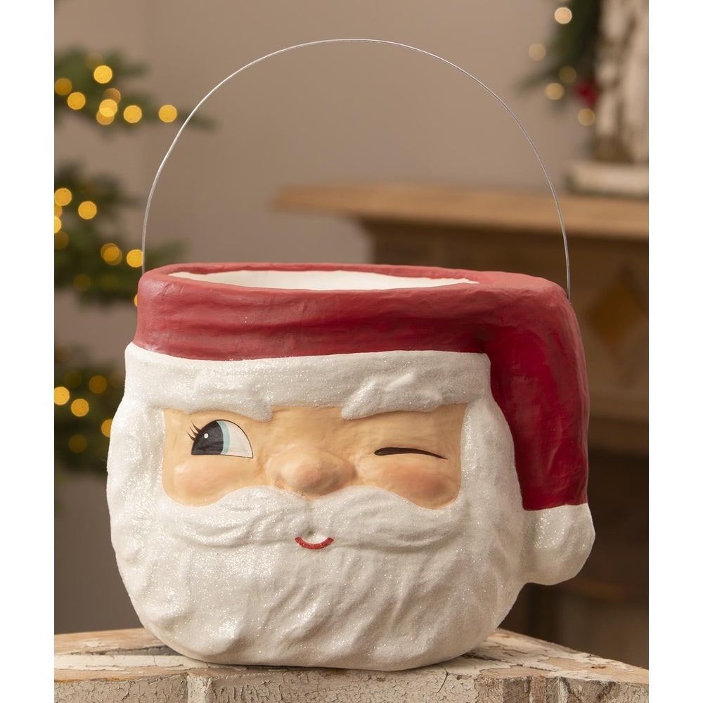Retro Winking Santa Bucket by Bethany Lowe