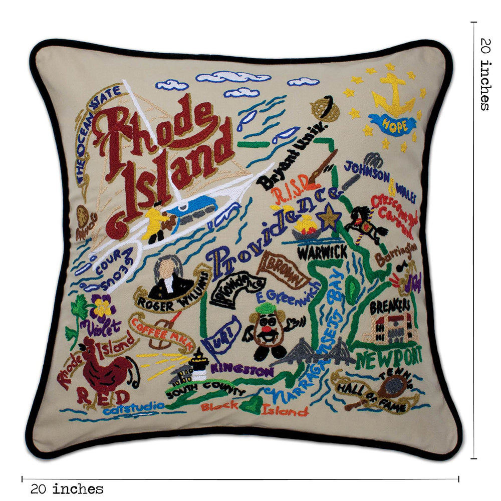 Rhode Island Hand-Embroidered Pillow