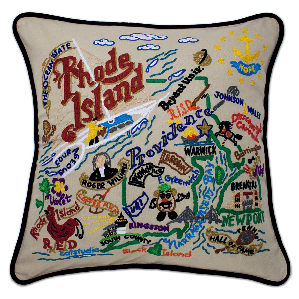 Rhode Island Hand-Embroidered Pillow