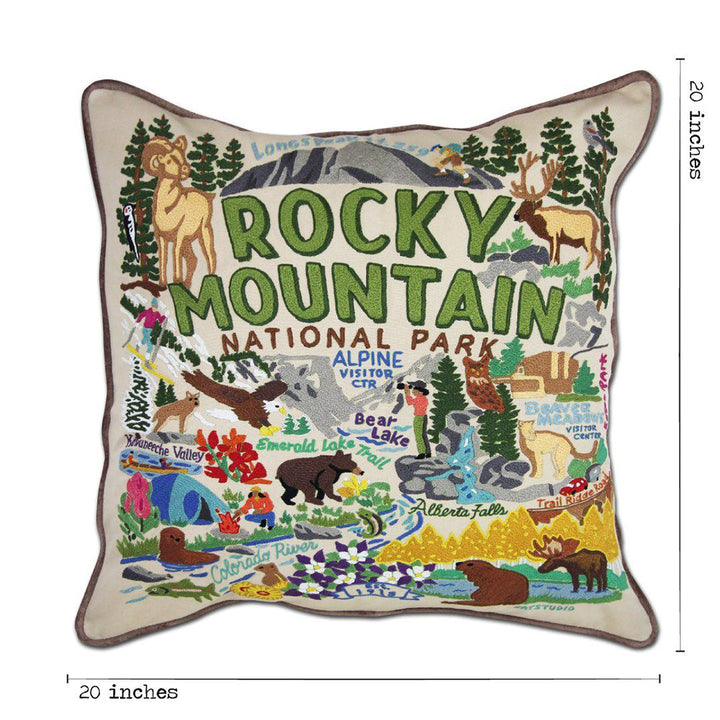 Rocky Mountain National Park Hand-Embroidered Pillow by Cat Studio