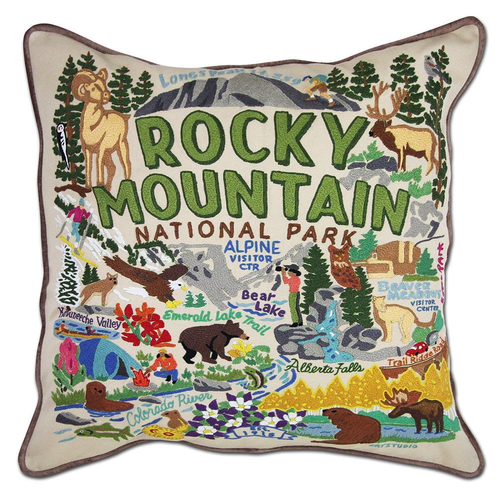 Rocky Mountain National Park Hand-Embroidered Pillow by Cat Studio