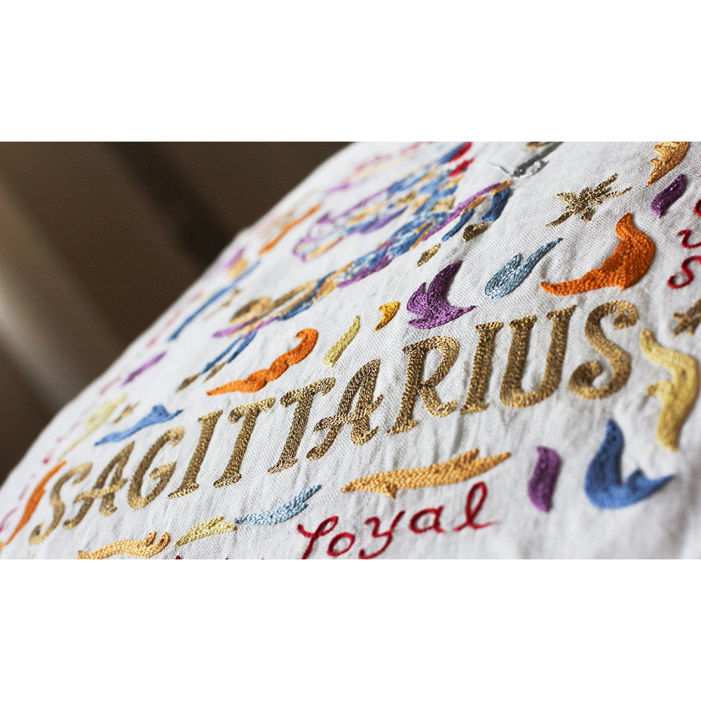 Sagittarius Astrology Hand-Embroidered Pillow by Cat Studio