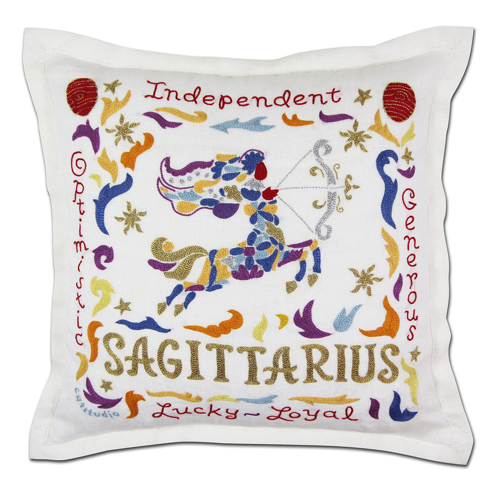 Sagittarius Astrology Hand-Embroidered Pillow by Cat Studio