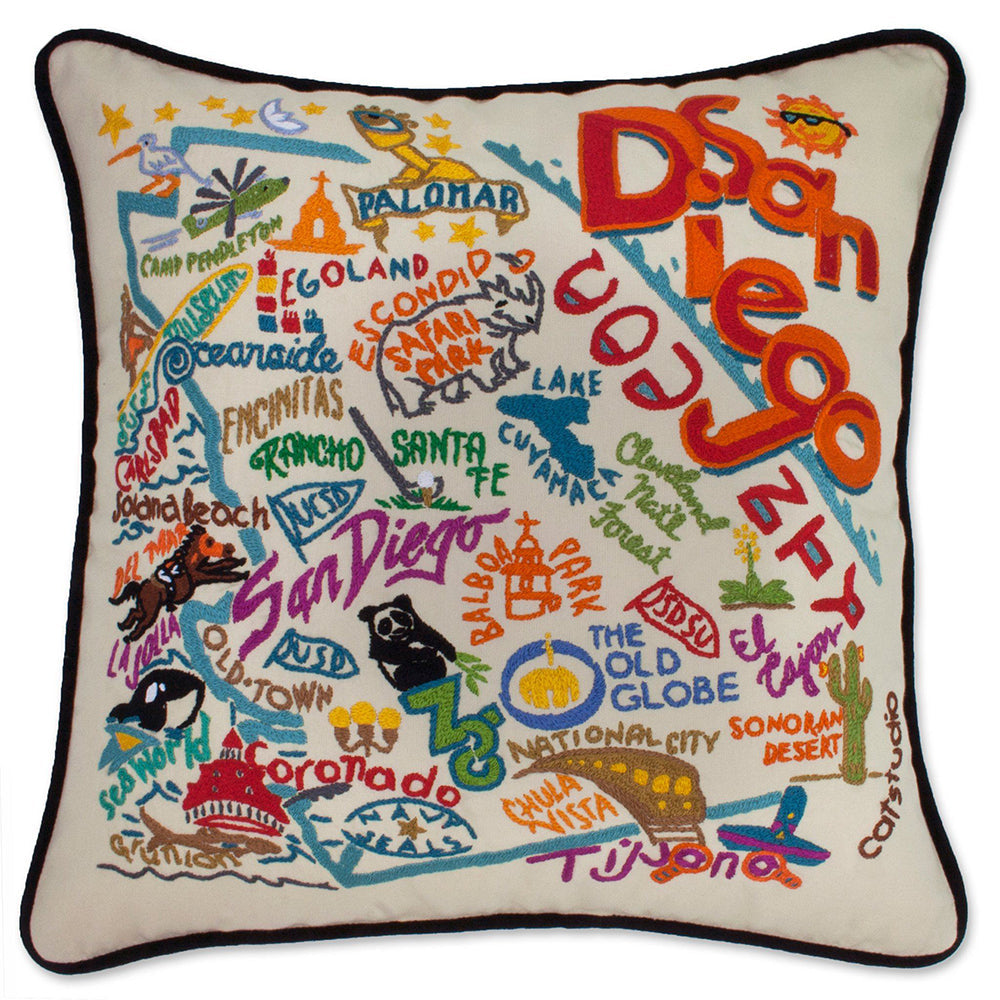 San Diego, CA Hand-Embroidered Pillow