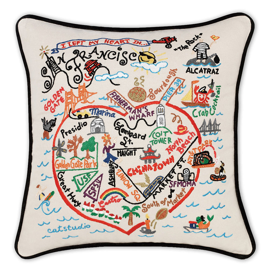 San Francisco, CA Hand-Embroidered Pillow