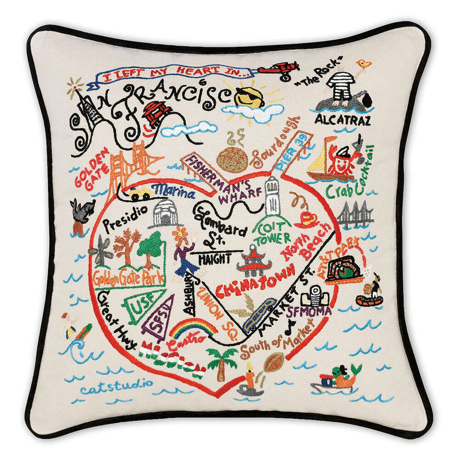 San Francisco, CA Hand-Embroidered Pillow