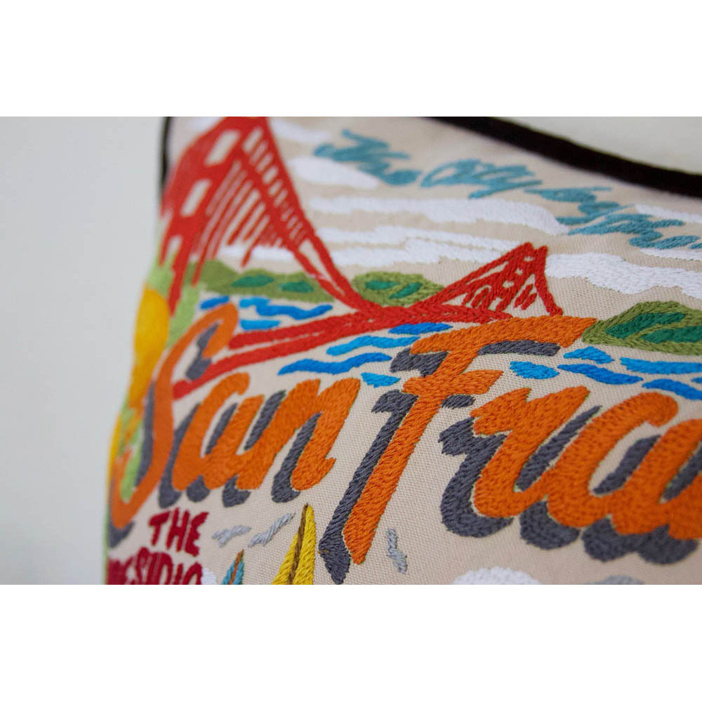San Francisco City Hand-Embroidered Pillow by CatStudio