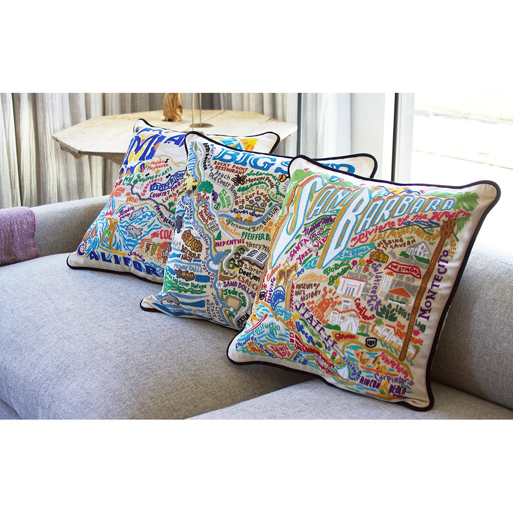 Santa Barbara, CA Hand-Embroidered Pillow