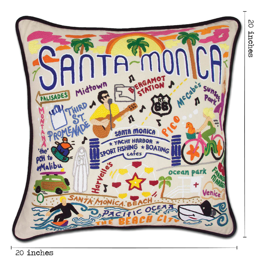 Santa Monica, CA Hand-Embroidered Pillow