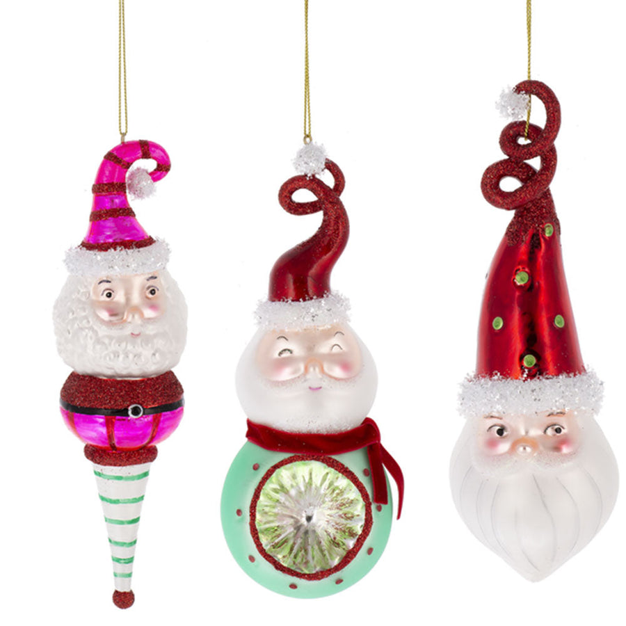 santa reflector glass ornament set