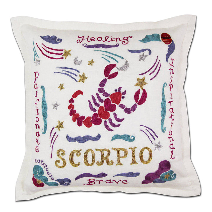 Scorpio Astrology Hand-Embroidered Pillow by Cat Studio
